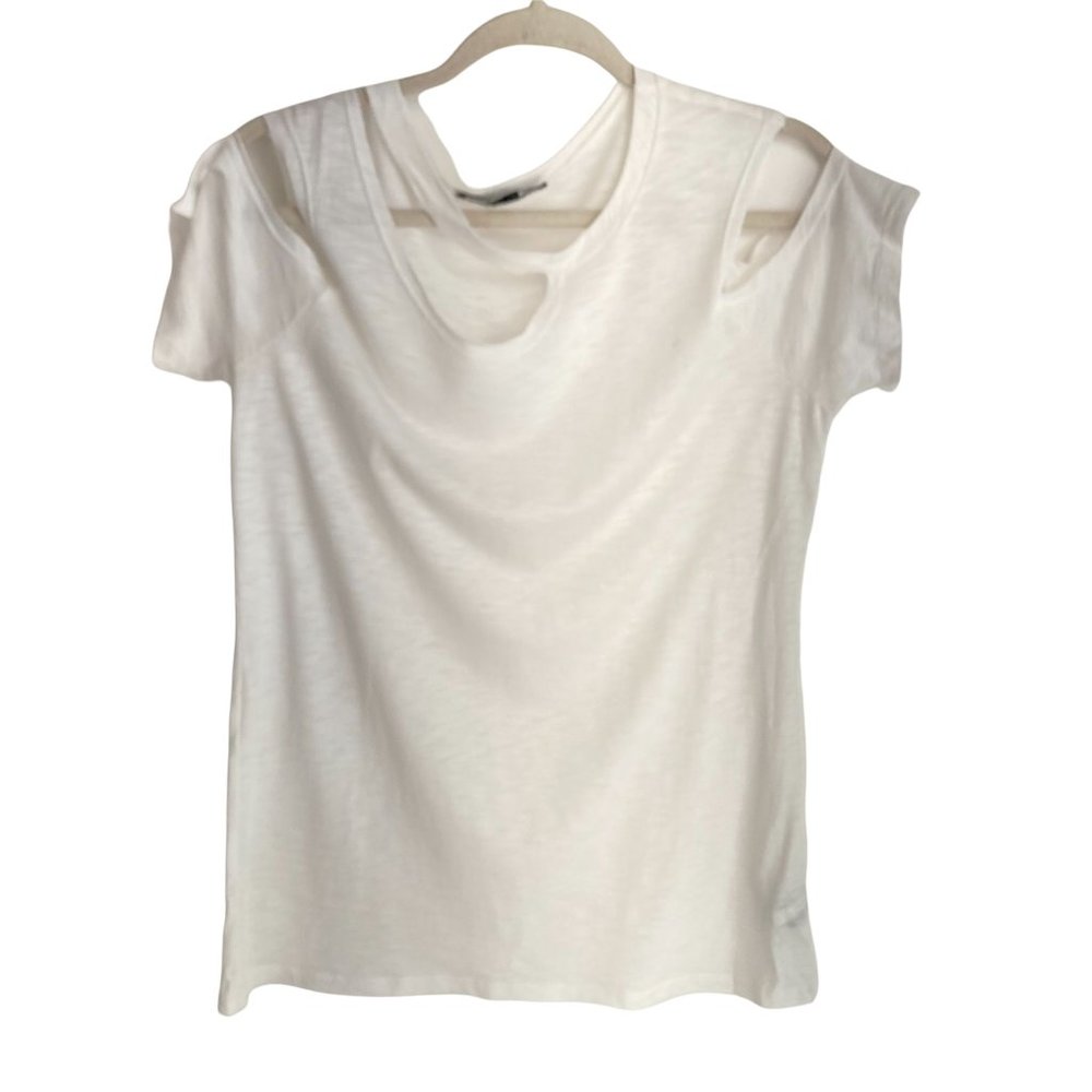 Boston Proper White Cold Shoulder Short Sleeve Cut Out Tee Shirt M